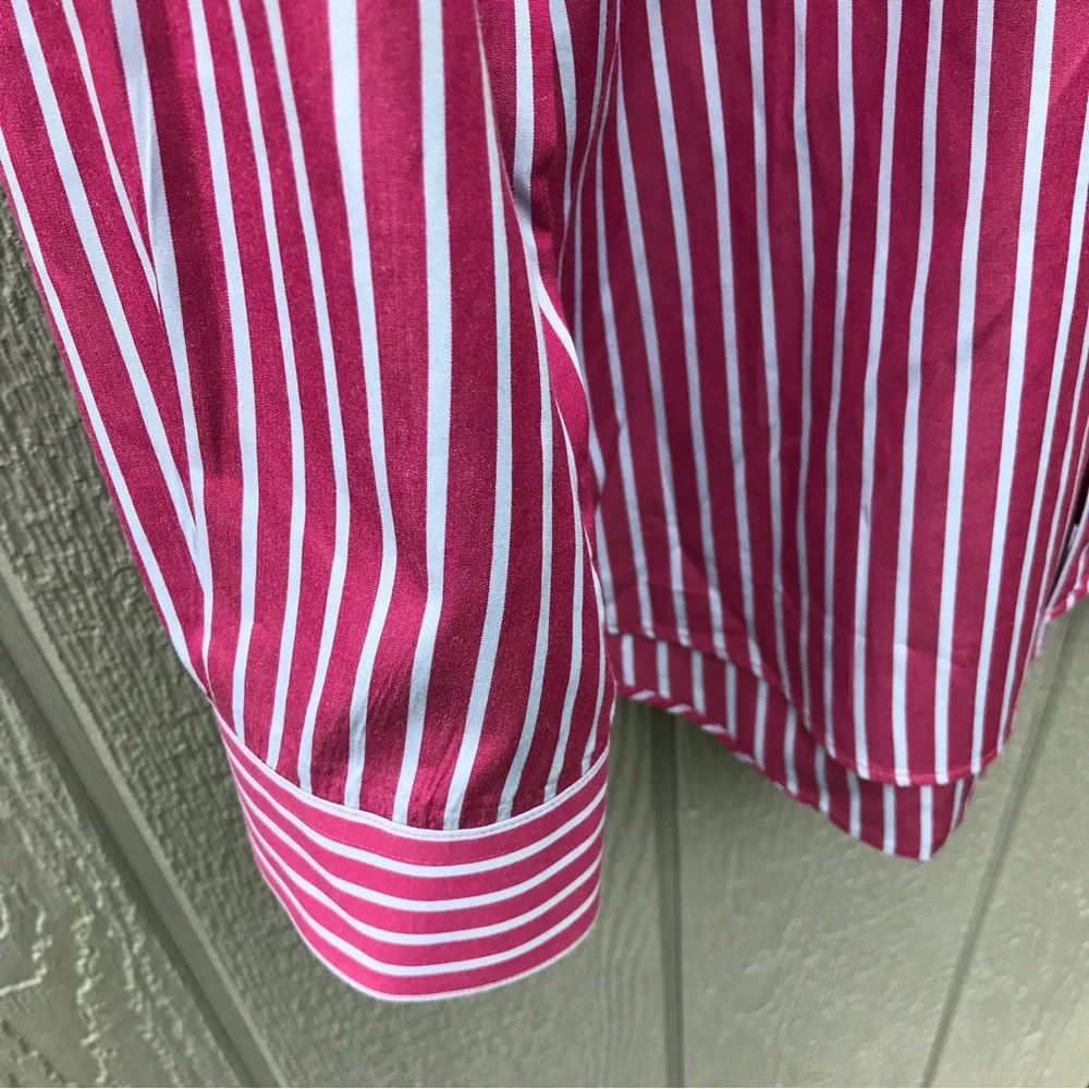 - Lacoste Dress Shirt Size 42 Pink and White Pinstriped - Picture 6 of 8